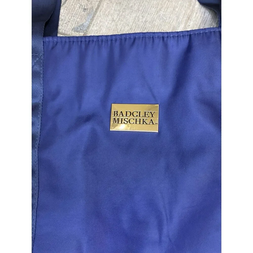 Badgley Mischka Uncomplicated Nylon Weekender Travel Tote Bag Navy Blue Gold HW